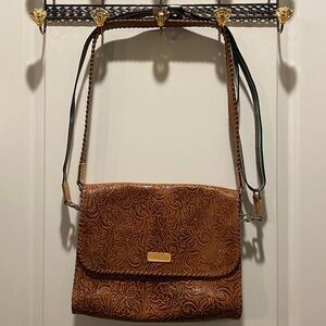 Consuela Brown Floral Embossed Crossbody Bag